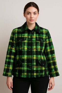 Basler Check Tweed Jacket Women's Size 46 Green & Black Quiet Luxury Old Money